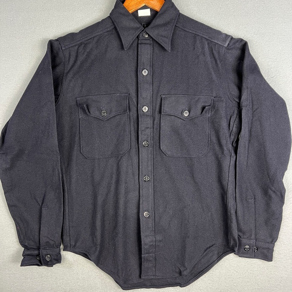 VTG 1974 US Military Wool Flannel Shirt Navy CPO‎ Size 15x35 Martin Vietnam Era